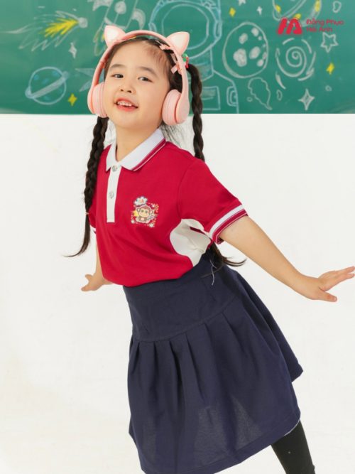 Mẫu Đồng Phục Mầm Non Màu Đỏ Phối Sườn - 2