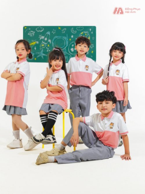 Mẫu Đồng Phục Mầm Non Màu Hồng Phối Nửa Thân - 4