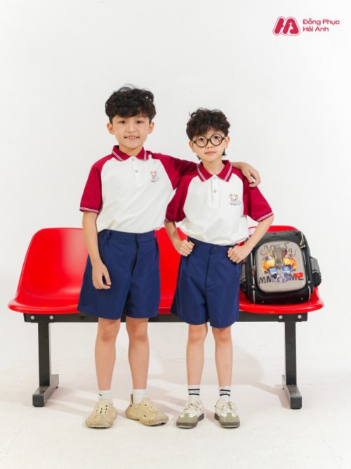 Mẫu Đồng Phục Mầm Non Màu Trắng Phối Đỏ- 2