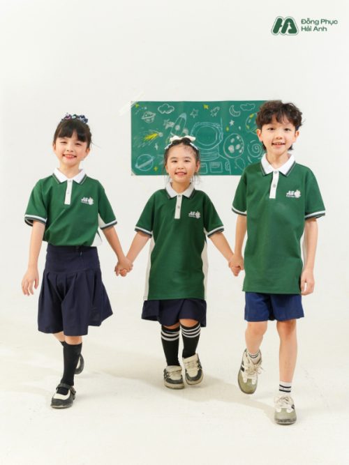 Mẫu Đồng Phục Mầm Non Màu Xanh Iris Phối Sườn - 2