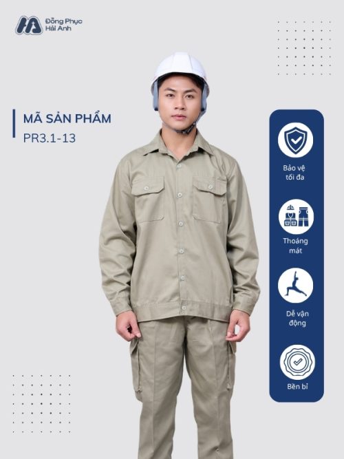 Mẫu Đồng Phục Bảo Hộ Lao Động Vải Kaki Protect 3.1 Mã 13 Màu Xám-1