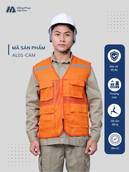 Mẫu Đồng Phục Áo Lưới Bảo Hộ Lao Động Mã 01 Màu Cam - Hình 1