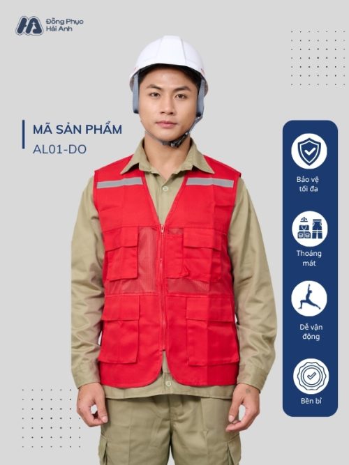 Mẫu Đồng Phục Áo Lưới Bảo Hộ Lao Động Mã 01 Màu Đỏ - Hình 1