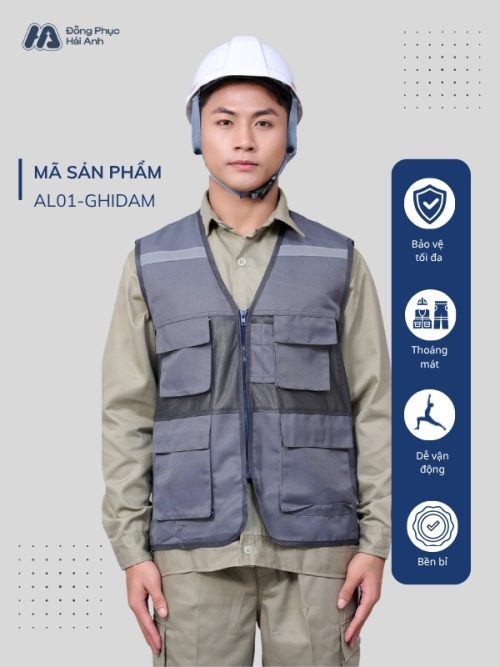 Mẫu Đồng Phục Áo Lưới Bảo Hộ Lao Động Mã 01 Màu Ghi Đậm - 1