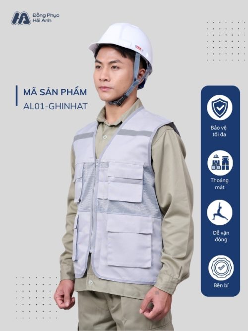 Mẫu Đồng Phục Áo Lưới Bảo Hộ Lao Động Mã 01 Màu Ghi Nhạt - Hình 1