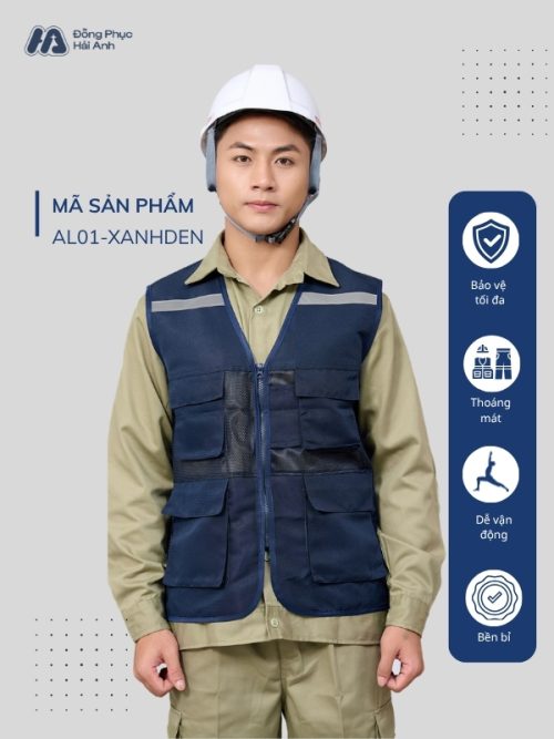 Mẫu Đồng Phục Áo Lưới Bảo Hộ Lao Động Mã 01 Màu Xanh Đen - Hình 1