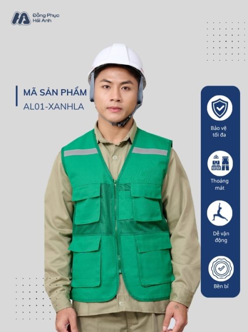 Mẫu Đồng Phục Áo Lưới Bảo Hộ Lao Động Mã 01 Màu Xanh Lá - Hình 1