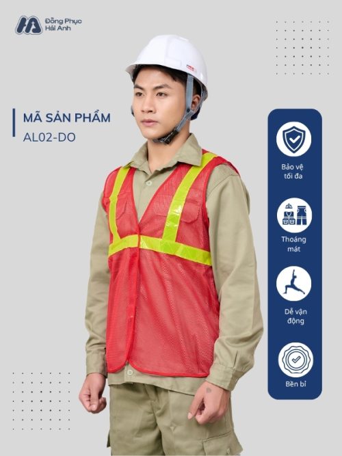 Mẫu Đồng Phục Áo Lưới Bảo Hộ Lao Động Mã 02 Màu Đỏ - 1