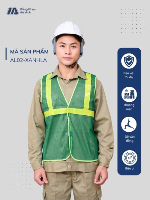 Mẫu Đồng Phục Áo Lưới Bảo Hộ Lao Động Mã 02 Màu Xanh Lá - 1