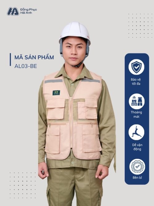 Mẫu Đồng Phục Áo Lưới Bảo Hộ Lao Động Mã 03 Màu Be - Hình 1