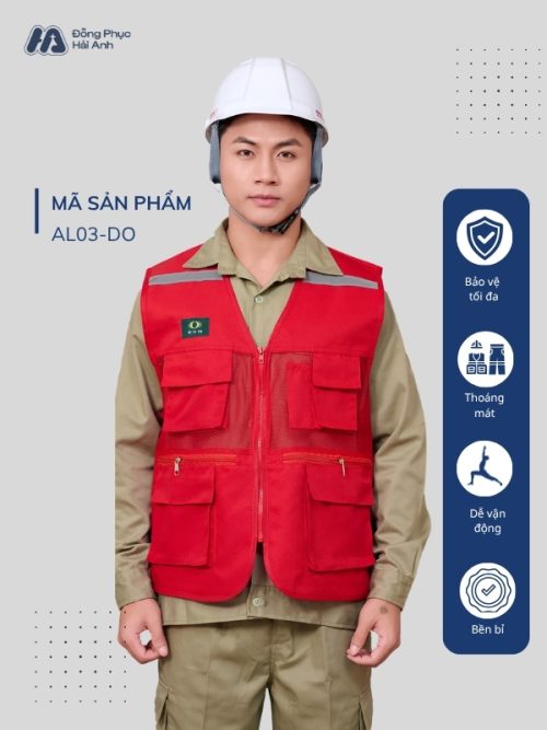 Mẫu Đồng Phục Áo Lưới Bảo Hộ Lao Động Mã 03 Màu Đỏ - Hình 1