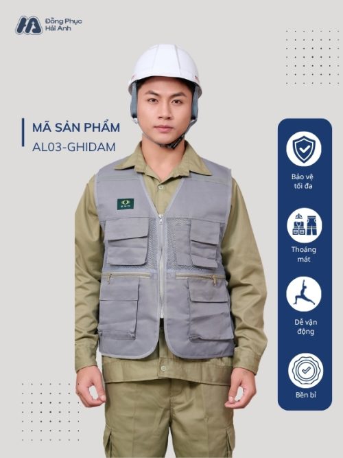 Mẫu Đồng Phục Áo Lưới Bảo Hộ Lao Động Mã 03 Màu Ghi Đậm - Hình 1