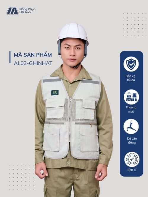 Mẫu Đồng Phục Áo Lưới Bảo Hộ Lao Động Mã 03 Màu Ghi Nhạt - Hình 1