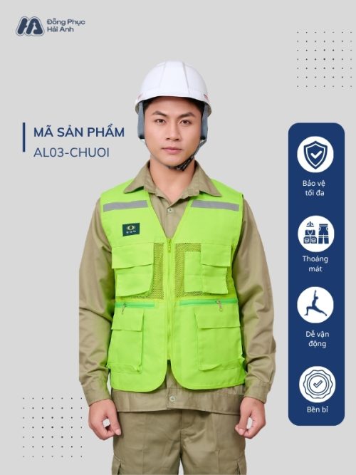 Mẫu Đồng Phục Áo Lưới Bảo Hộ Lao Động Mã 03 Màu Xanh Chuối - Hình 1