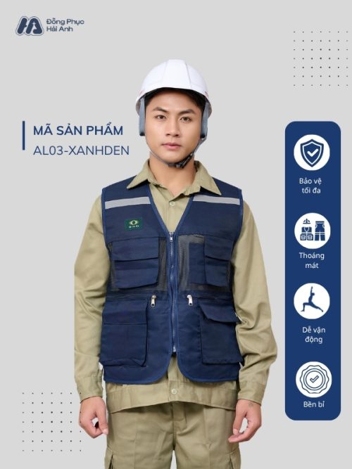 Mẫu Đồng Phục Áo Lưới Bảo Hộ Lao Động Mã 03 Màu Xanh Đen - Hình 1