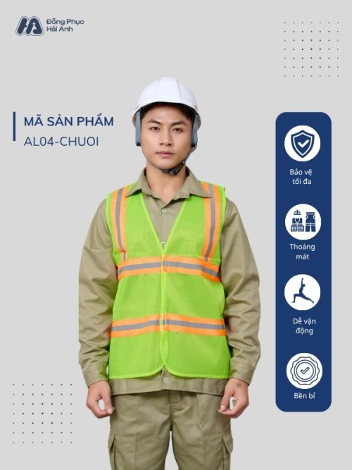 Mẫu Đồng Phục Áo Lưới Bảo Hộ Lao Động Mã 04 Màu Xanh Chuối Phối Cam - 1