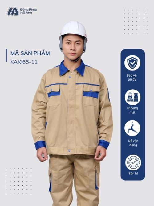 Mẫu Đồng Phục Bảo Hộ Lao Động Vải Kaki 65 Mã 11 Màu Be - 1