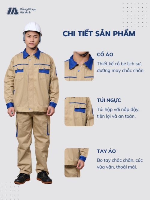 Mẫu Đồng Phục Bảo Hộ Lao Động Vải Kaki 65 Mã 11 Màu Be - 2