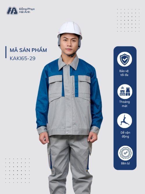 Mẫu Đồng Phục Bảo Hộ Lao Động Vải Kaki 65 Mã 29 Màu Bích - 1