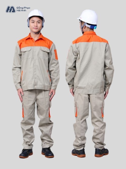 Mẫu Đồng Phục Bảo Hộ Lao Động Vải Kaki 65 Mã 32 Màu Xám Nhạt-3
