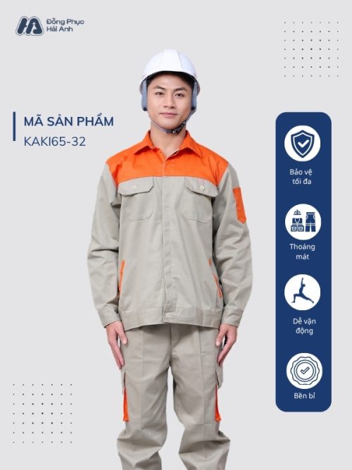 Mẫu Đồng Phục Bảo Hộ Lao Động Vải Kaki 65 Mã 32 Màu Xám Nhạt-1