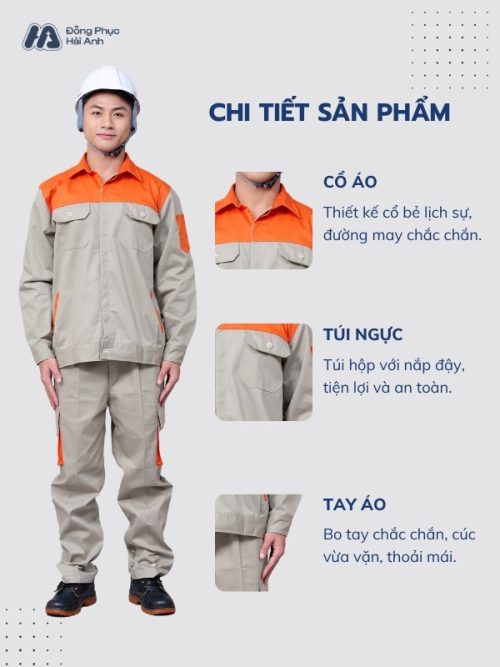 Mẫu Đồng Phục Bảo Hộ Lao Động Vải Kaki 65 Mã 32 Màu Xám Nhạt-2