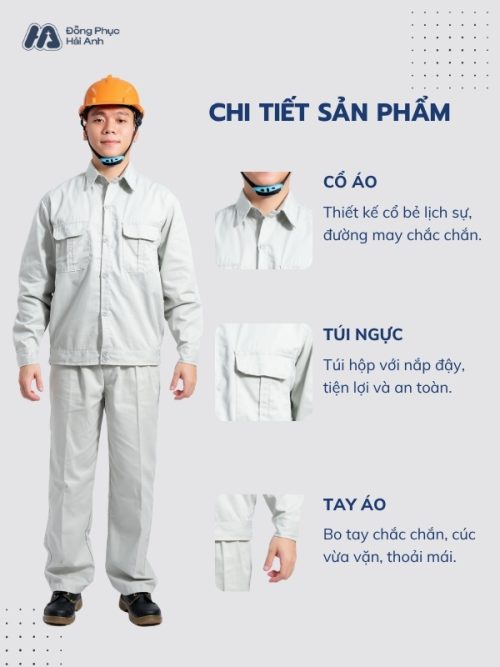 Mẫu Đồng Phục Bảo Hộ Lao Động Vải Kaki Protect 2.1 Mã 12 Màu Xám Nhạt - 2
