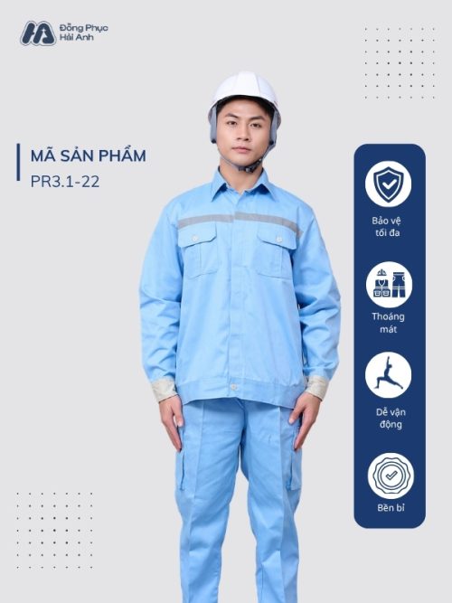 Mẫu Đồng Phục Bảo Hộ Lao Động Vải Kaki Protect 3.1 Mã 22 Màu Xanh Nhạt - 1