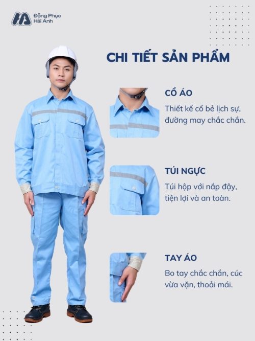 Mẫu Đồng Phục Bảo Hộ Lao Động Vải Kaki Protect 3.1 Mã 22 Màu Xanh Nhạt - 2