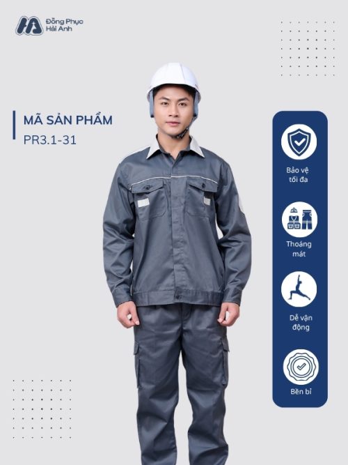 Mẫu Đồng Phục Bảo Hộ Lao Động Vải Kaki Protect 3.1 Mã 31 Màu Ghi - 1
