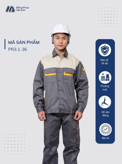 Mẫu Đồng Phục Bảo Hộ Lao Động Vải Kaki Protect 3.1 Mã 36 Màu Ghi Đậm - 1