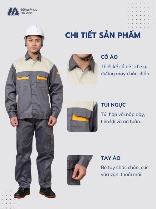 Mẫu Đồng Phục Bảo Hộ Lao Động Vải Kaki Protect 3.1 Mã 36 Màu Ghi Đậm - 2