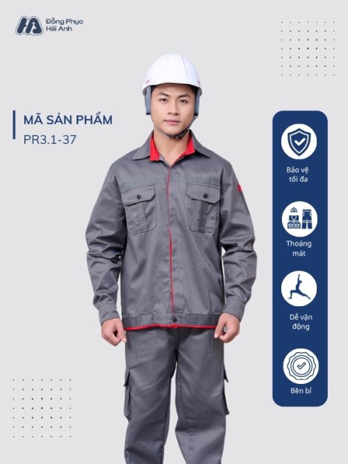 Mẫu Đồng Phục Bảo Hộ Lao Động Vải Kaki Protect 3.1 Mã 37 Màu Ghi Đậm - 1