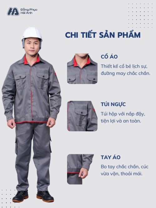 Mẫu Đồng Phục Bảo Hộ Lao Động Vải Kaki Protect 3.1 Mã 37 Màu Ghi Đậm - 2