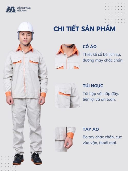 Mẫu Đồng Phục Bảo Hộ Lao Động Vải Pangrim 2.1 Mã 04 Màu Ghi - 2