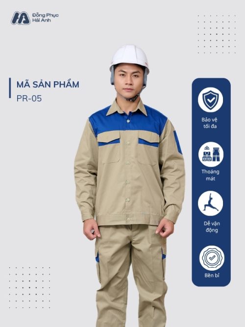 Mẫu Đồng Phục Bảo Hộ Lao Động Vải Pangrim 2.1 Mã 05 Màu Be - 1