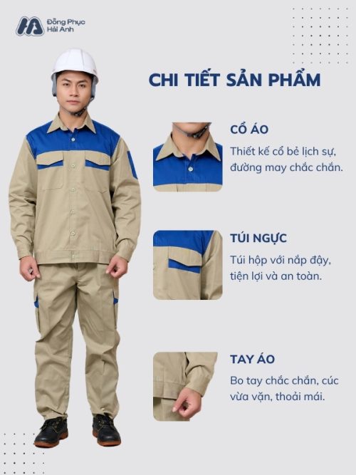 Mẫu Đồng Phục Bảo Hộ Lao Động Vải Pangrim 2.1 Mã 05 Màu Be - 2
