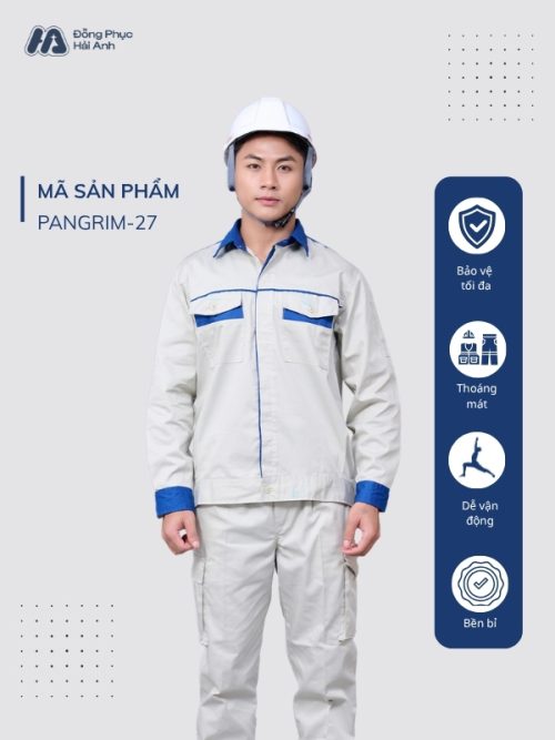 Mẫu Đồng Phục Bảo Hộ Lao Động Vải Pangrim 2.1 Mã 27 Màu Xám Nhạt - 1