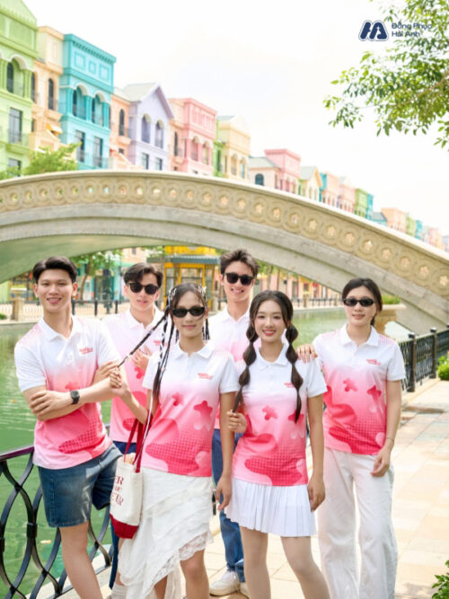 Mẫu Áo Thun Polo Đồng Phục Summer Crew Màu Hồng Phối Trắng - 2