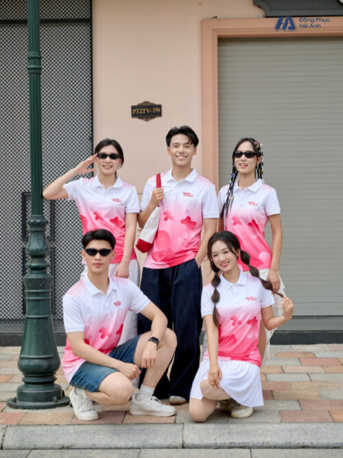 Mẫu Áo Thun Polo Đồng Phục Summer Crew Màu Hồng Phối Trắng - 1