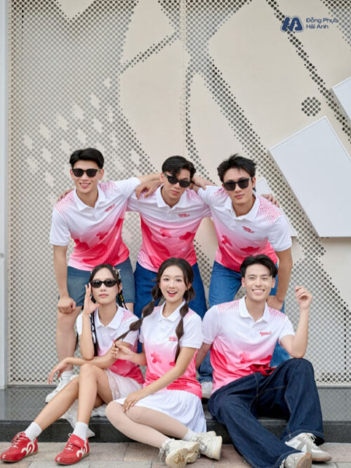 Mẫu Áo Thun Polo Đồng Phục Summer Crew Màu Hồng Phối Trắng - 4