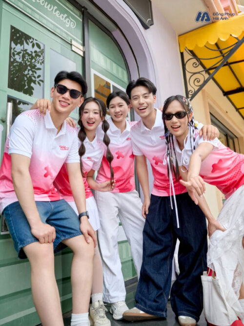 Mẫu Áo Thun Polo Đồng Phục Summer Crew Màu Hồng Phối Trắng - 5